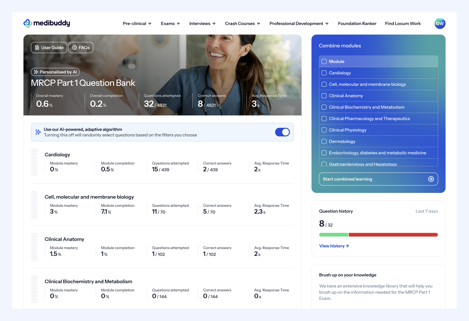 MRCP Part 1 Question Bank Dashboard